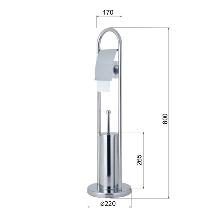 Aqualine - Samostojeća četka za WC sa držačem toaletnog papira SAMBA 80x22 cm sjajni hrom