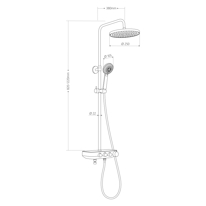Aqualine - Set za tuširanje sa mešalicom i dodatnom mini slavinom FARRAO matirana crno