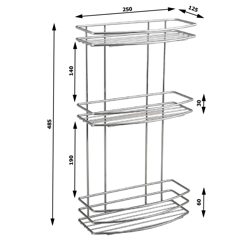 Aqualine - Trospratna zidna polica za tuš CHROM LINE sjajni hrom