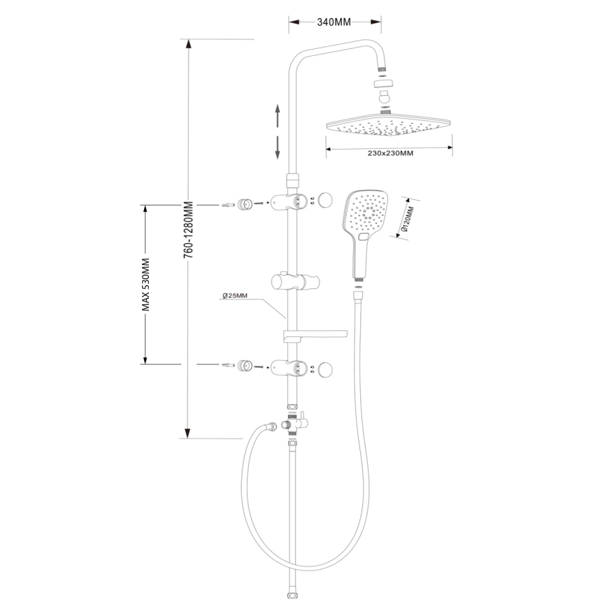 Aqualine - Tuš komplet KERA, sjajni hrom