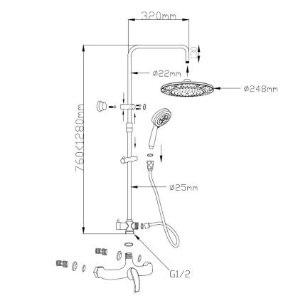 Aqualine - Tuš set sa baterijom KASIOPEA sjajni hrom