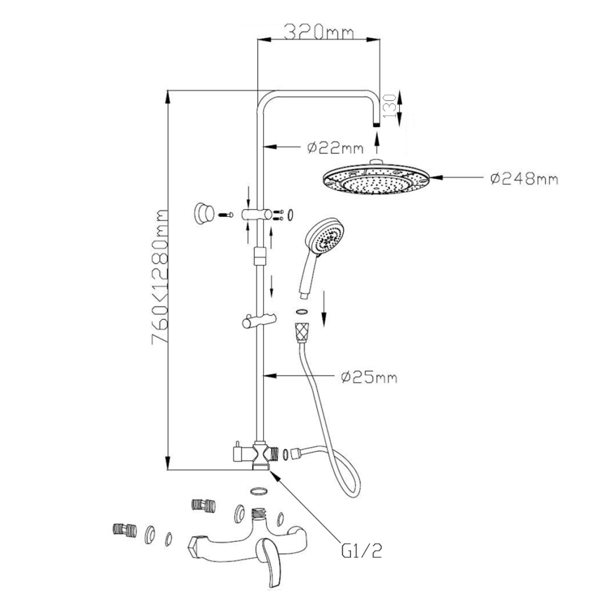 Aqualine - Tuš set sa baterijom KASIOPEA sjajni hrom