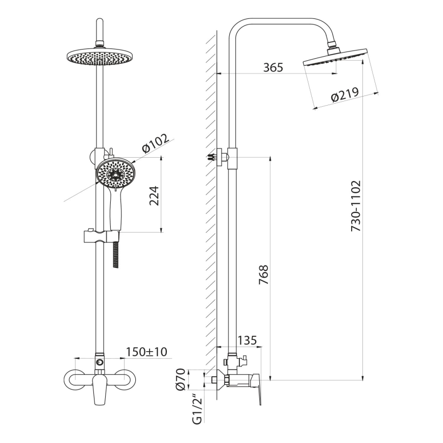 Aqualine - Tuš set sa baterijom LOTTA, mat crne boje