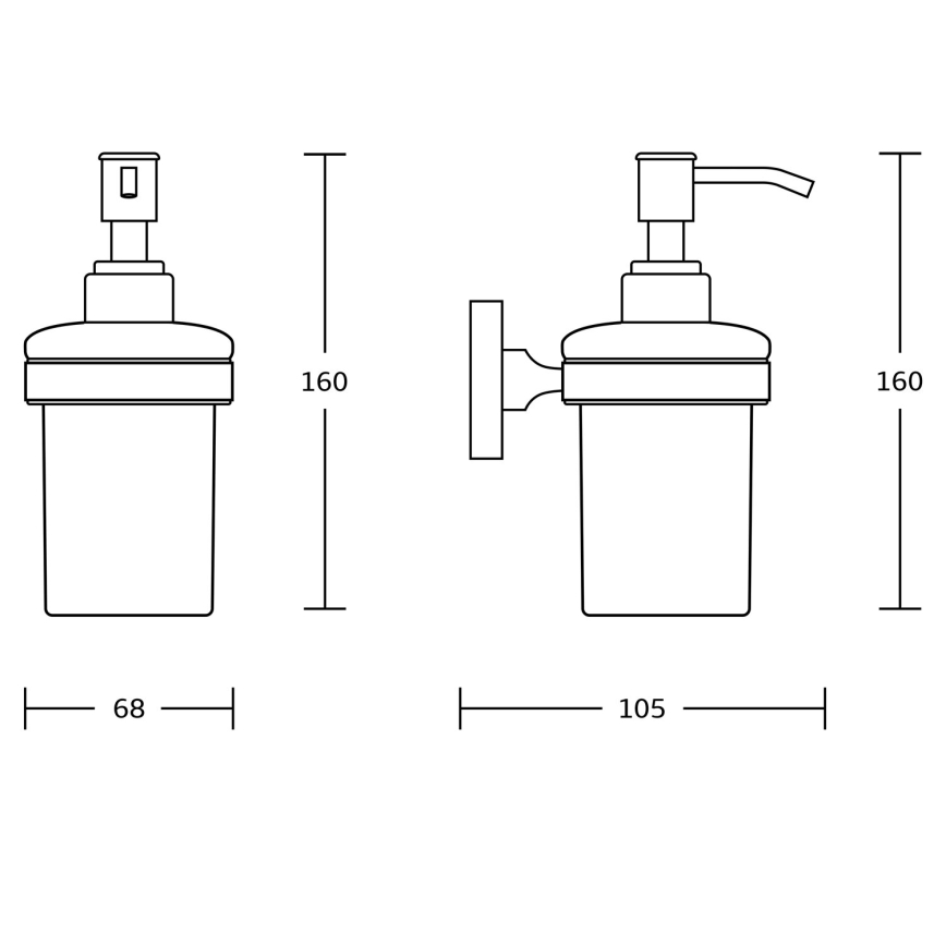 Aqualine - Zidni dozator sapuna SAMBA 150 ml mlečno Staklo/matirana crno