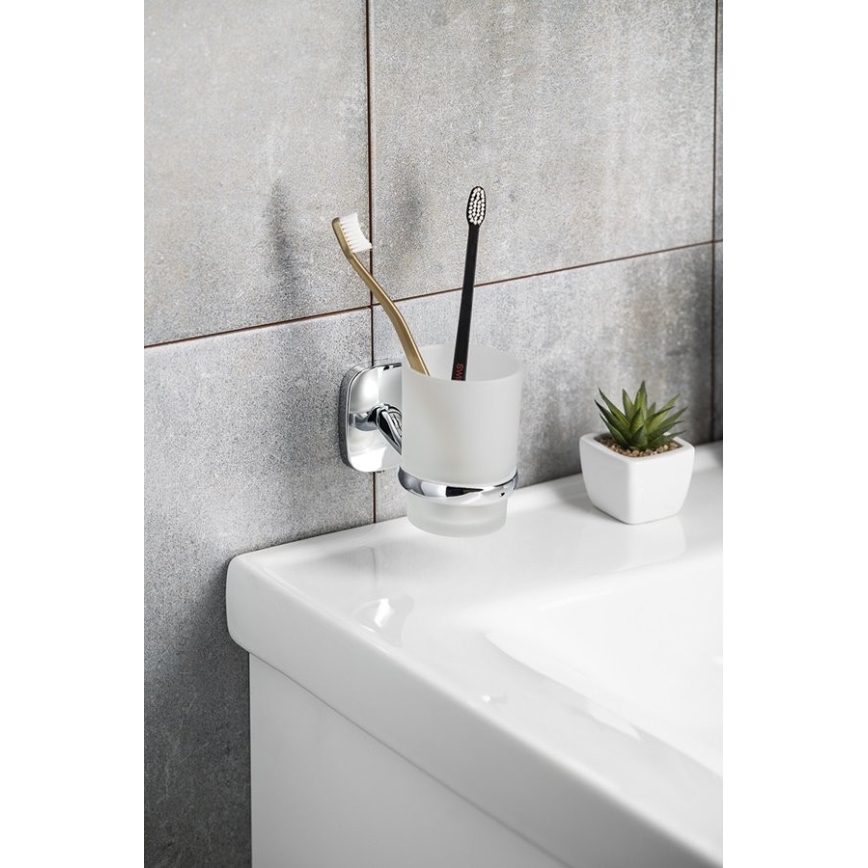 Aqualine - Zidni držač za četkice za zube RUMBA matirano staklo/sjajni hrom