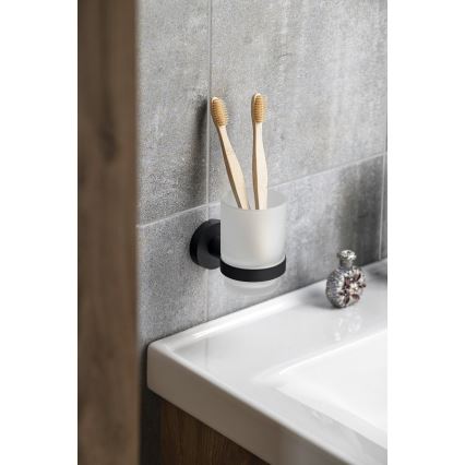 Aqualine - Zidni držač za četkice za zube SAMBA matirano staklo/mat crna