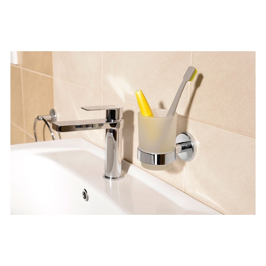 Aqualine - Zidni držač za četkice za zube SAMBA matirano staklo/sjajni hrom