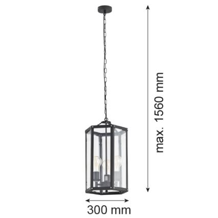 Argon 1253 - Luster na lancu BODRUM 3xE27/15W/230V crni