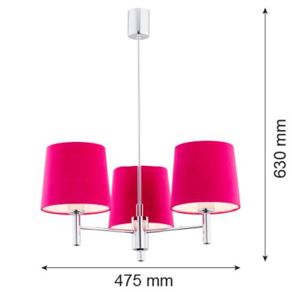 Argon 1382 - Viseći luster BOLZANO 3xE27/15W/230V roze/sjajni krom