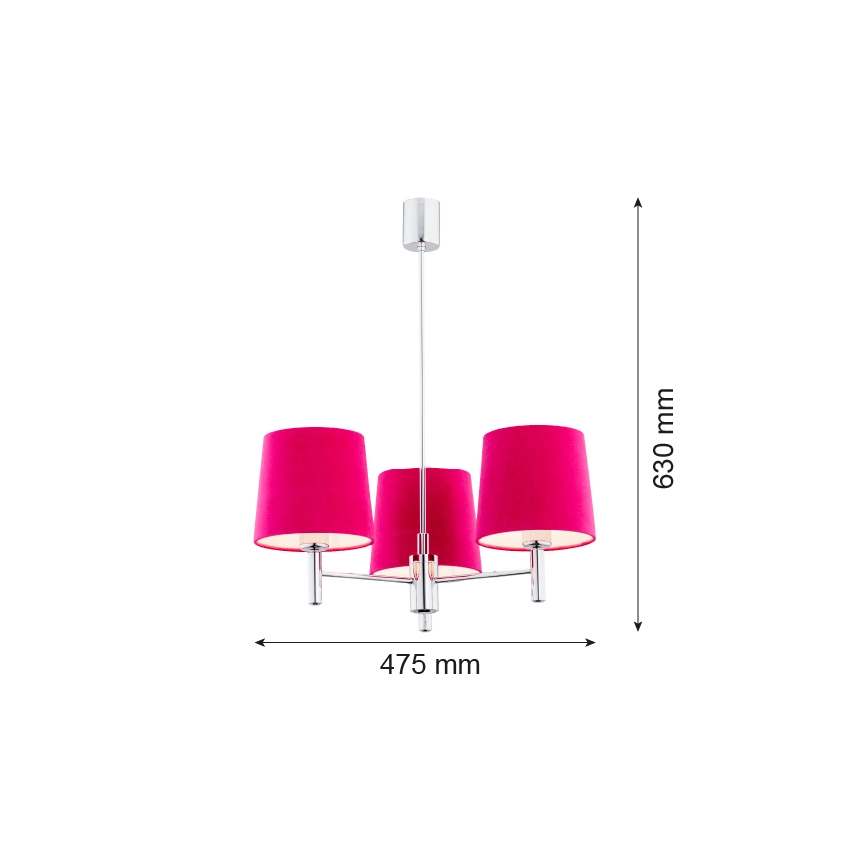 Argon 1382 - Viseći luster BOLZANO 3xE27/15W/230V roze/sjajni krom