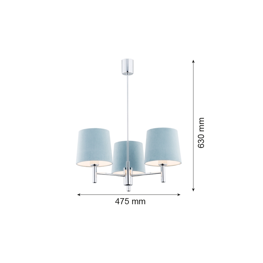 Argon 1383 - Viseći luster BOLZANO 3xE27/15W/230V plava/sjajni krom