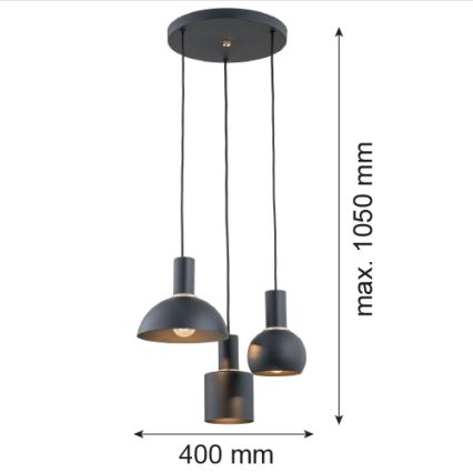 Argon 1472 - Luster na sajli SINES 3xE27/15W/230V crni