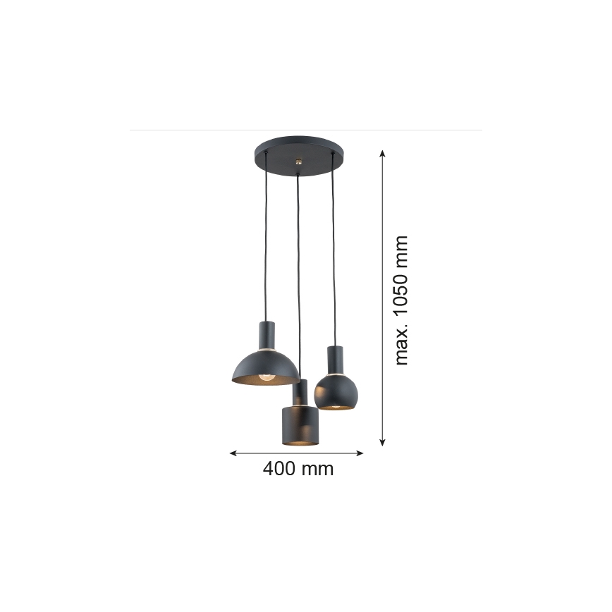 Argon 1472 - Luster na sajli SINES 3xE27/15W/230V crni