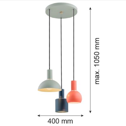 Argon 1479 - Luster na sajli SINES 3xE27/15W/230V zelena/plava/narandžasta