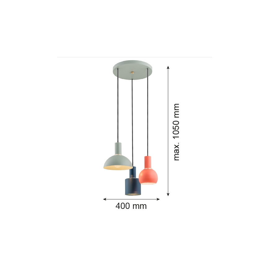 Argon 1479 - Luster na sajli SINES 3xE27/15W/230V zelena/plava/narandžasta