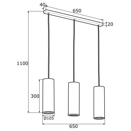 Argon 1486 - Luster na sajli LINEA 3xE27/15W/230V mesing/crni