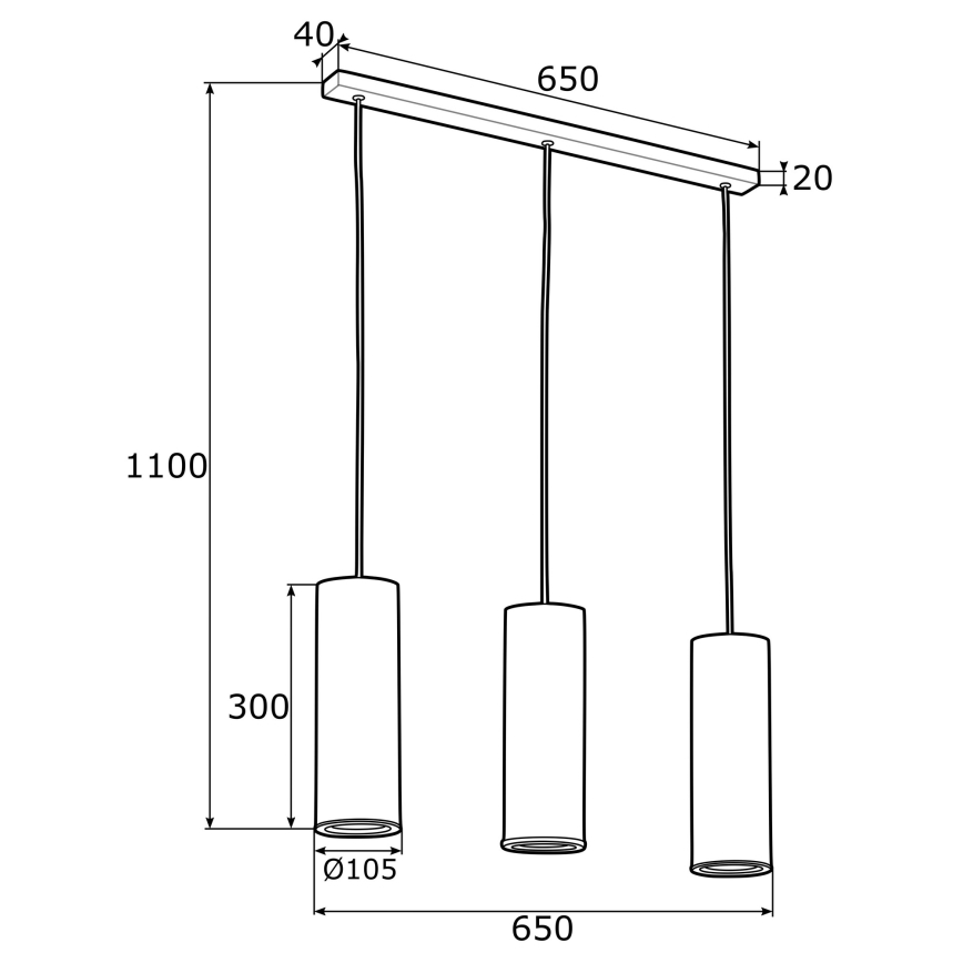 Argon 1486 - Luster na sajli LINEA 3xE27/15W/230V mesing/crni