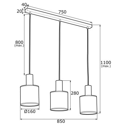 Argon 1490 - Luster na sajli HERMAN 3xE27/15W/230V mesing/crni