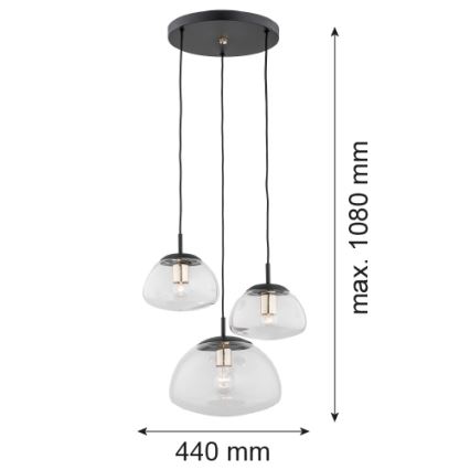 Argon 1492 - Luster na sajli TRINI 3xE27/15W/230V crni