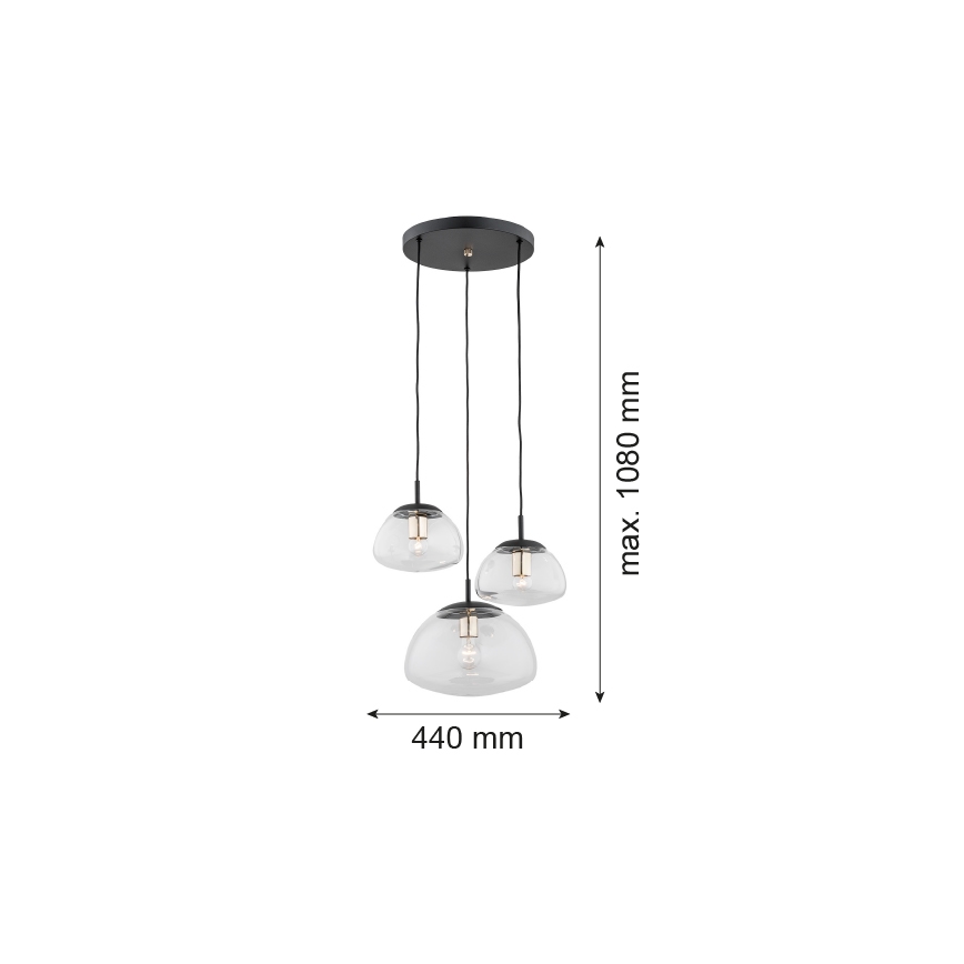 Argon 1492 - Luster na sajli TRINI 3xE27/15W/230V crni
