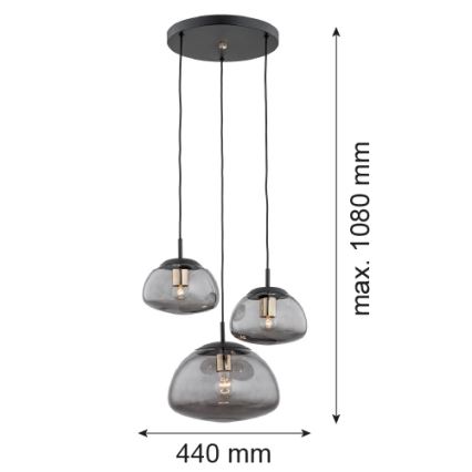 Argon 1493 - Luster na sajli TRINI 3xE27/15W/230V crni