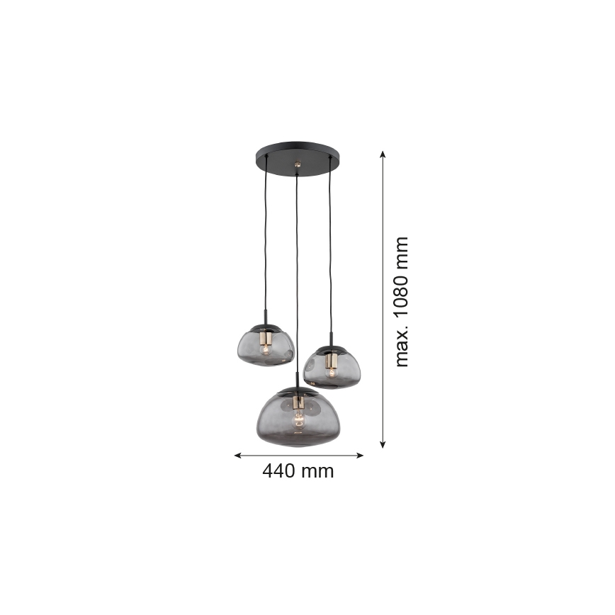 Argon 1493 - Luster na sajli TRINI 3xE27/15W/230V crni