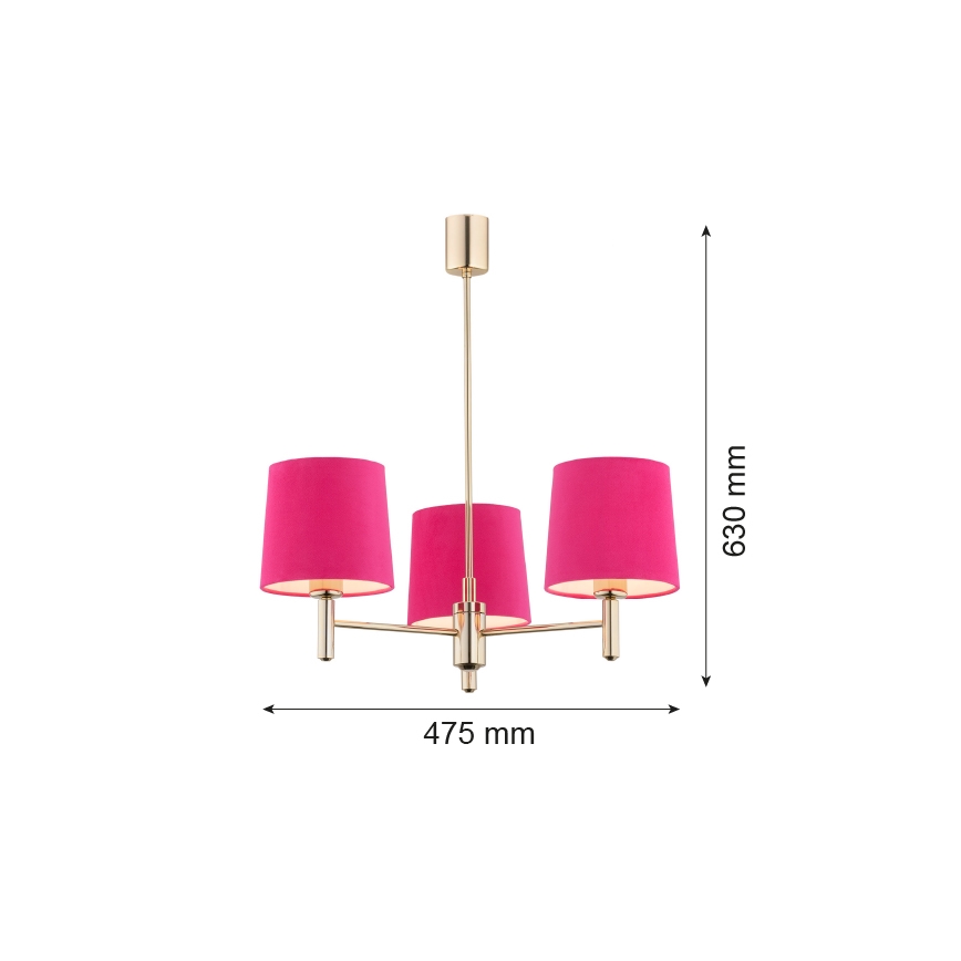 Argon 1498 - Viseći luster PONTE 3xE27/15W/230V roze/mesing