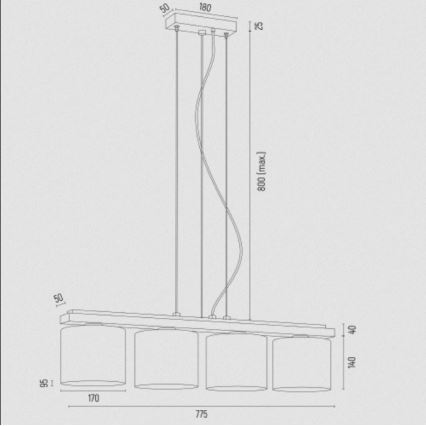 Argon 1814 - Luster na sajli CANOA 4xE27/15W/230V crni