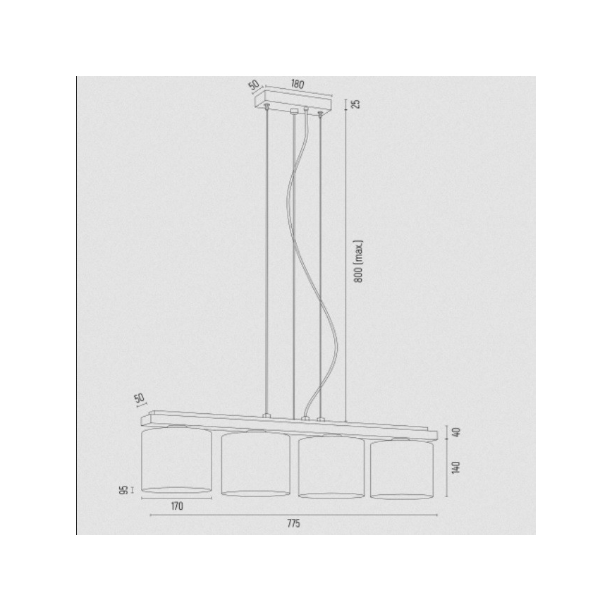 Argon 1814 - Luster na sajli CANOA 4xE27/15W/230V crni