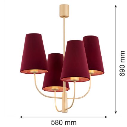 Argon 1827 - Viseći luster SAFIANO 4xE27/15W/230V burgundi