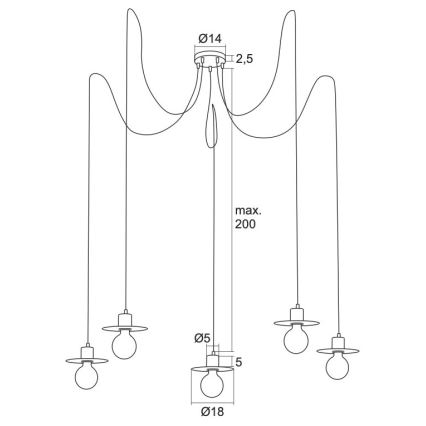 Argon 2077 - Luster na sajli CORSO 5xE27/15W/230V pauk bela