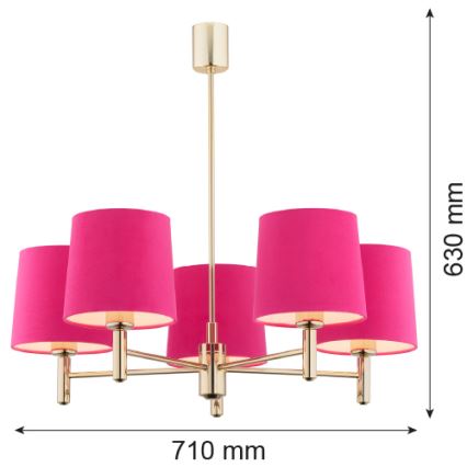 Argon 2089 - Viseći luster PONTE 5xE27/15W/230V mesing/roze