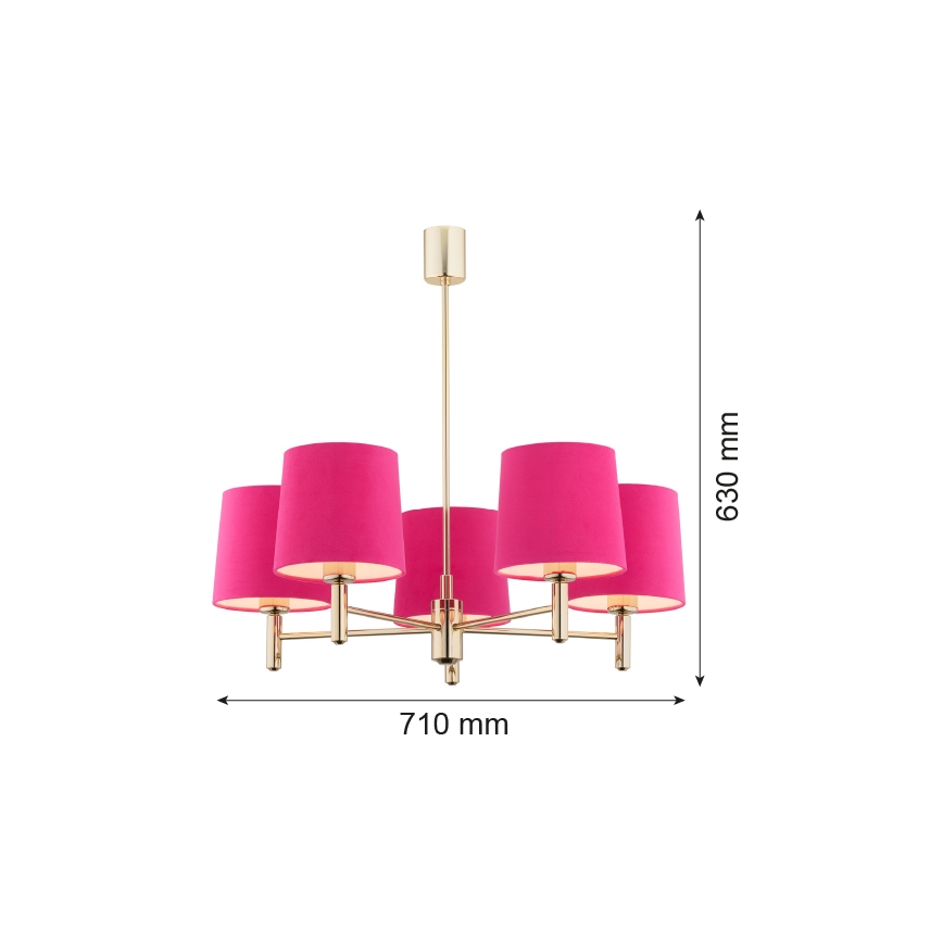 Argon 2089 - Viseći luster PONTE 5xE27/15W/230V mesing/roze