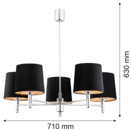 Argon 2104 - Viseći luster BOLZANO 5xE27/15W/230V crni