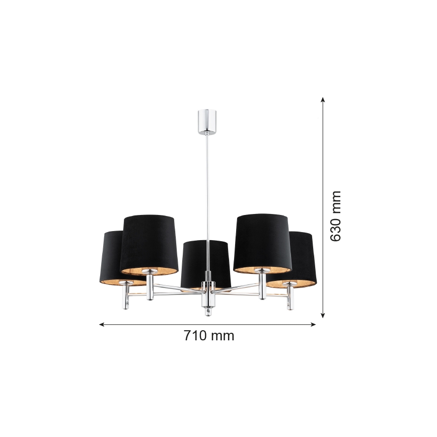 Argon 2104 - Viseći luster BOLZANO 5xE27/15W/230V crni