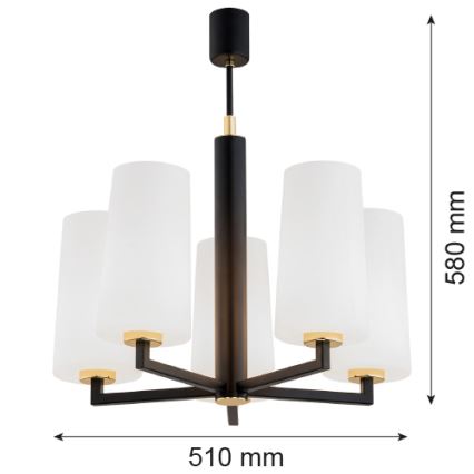 Argon 2114 - Viseći luster CAMELOT PLUS 5xE27/15W/230V crni/bela/zl.