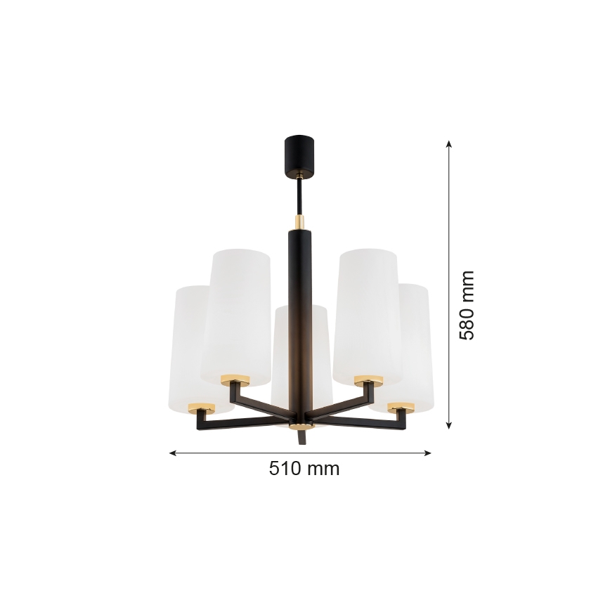 Argon 2114 - Viseći luster CAMELOT PLUS 5xE27/15W/230V crni/bela/zl.