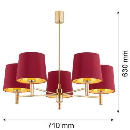 Argon 2169 - Viseći luster PONTE PLUS 5xE27/15W/230V crveni