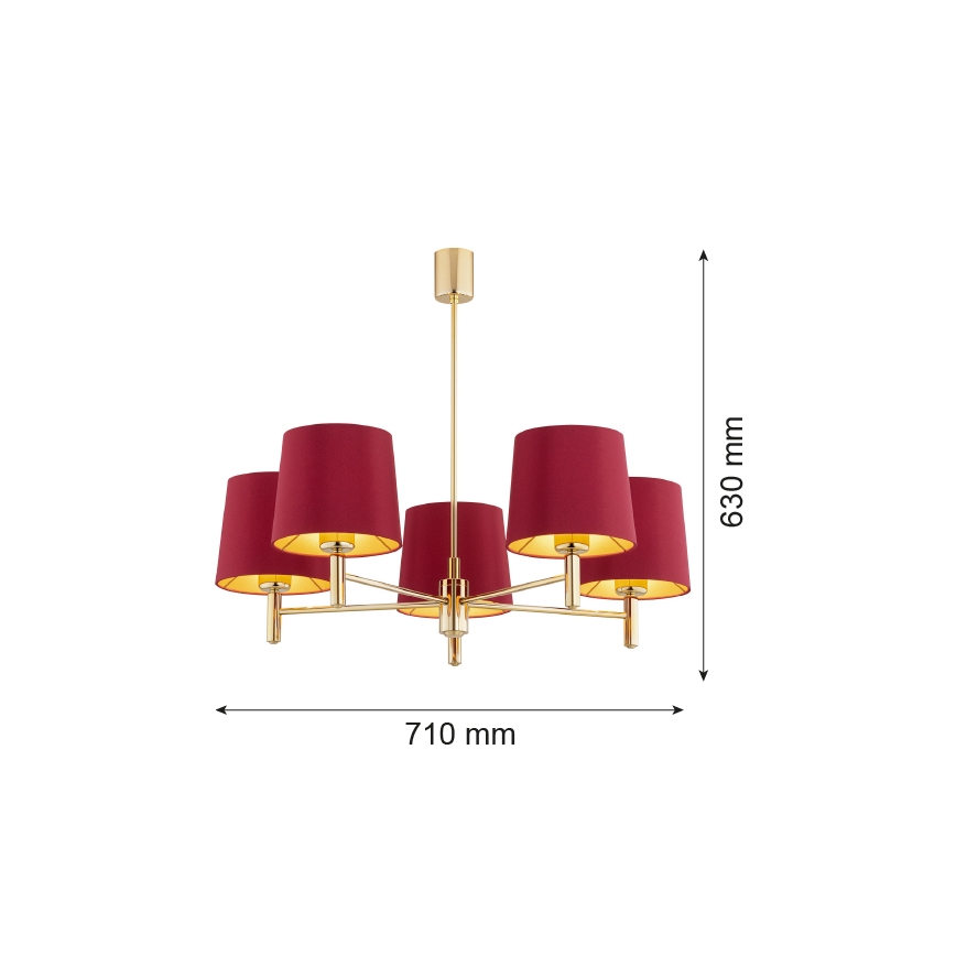 Argon 2169 - Viseći luster PONTE PLUS 5xE27/15W/230V crveni