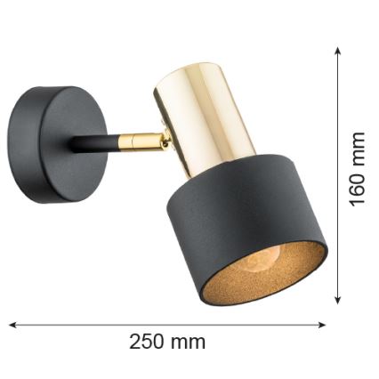 Argon 4265 - Zidna reflektorska lampa DORIA 1xE27/15W/230V crno/mesing