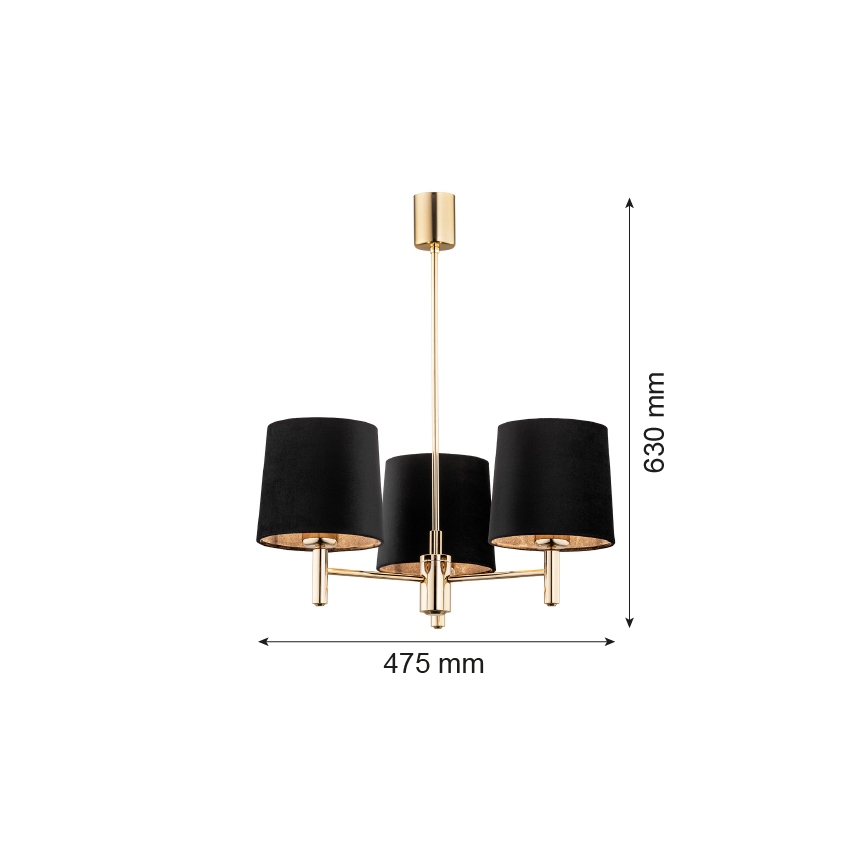 Argon 6111 - Viseći luster PONTE 3xE27/15W/230V crno