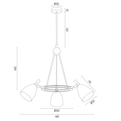 Argon 6149 - Viseći luster CHARLOTTE 3xE27/15W/230V crno/zlatna
