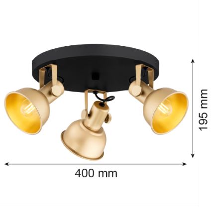 Argon 6243 - Reflektorska lampa LENORA 3xE14/7W/230V zlatna/crno