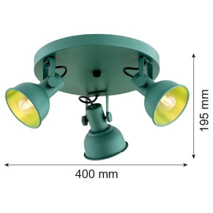 Argon 6265 - Reflektorska lampa LENORA 3xE14/7W/230V zelena