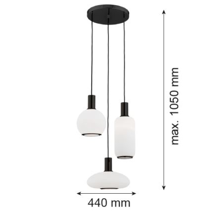 Argon 6323 - Luster na sajli SAGUNTO PLUS 3xE27/15W/230V crno