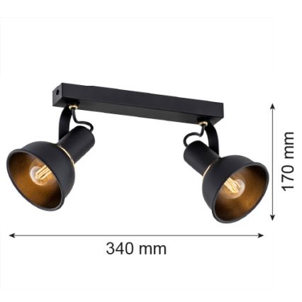Argon 7037 - Reflektorska lampa TWIST 2xE14/7W/230V crno/zlatna