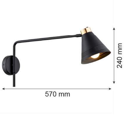 Argon 8009 - Zidna lampa AVALONE 1xE27/15W/230V 57 cm crno/zlatna