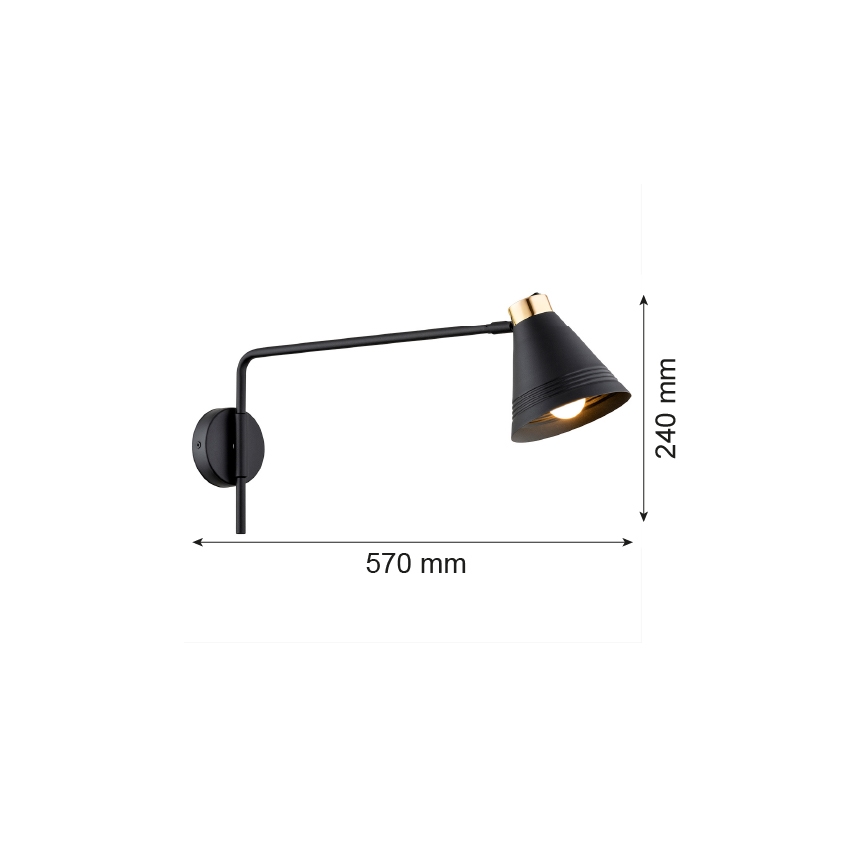Argon 8009 - Zidna lampa AVALONE 1xE27/15W/230V 57 cm crno/zlatna