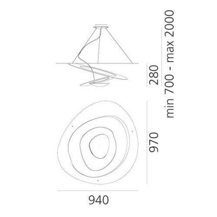 Artemide 1254120A - LED Prigušivi luster na sajli PIRCE LED/44W/230V 3000K zlatna