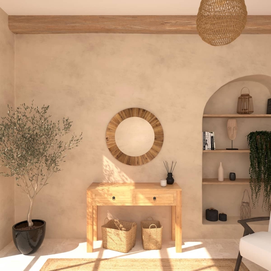 Atmosphera - Zidno ogledalo PAMELA prečnika 83 cm, dekor jela